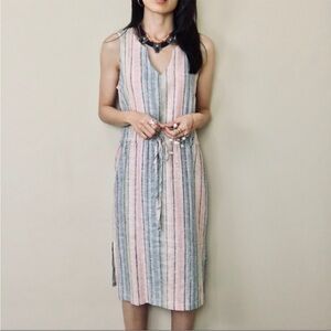 DREW Striped Sleeveless Midi Dress in Pink & Blue